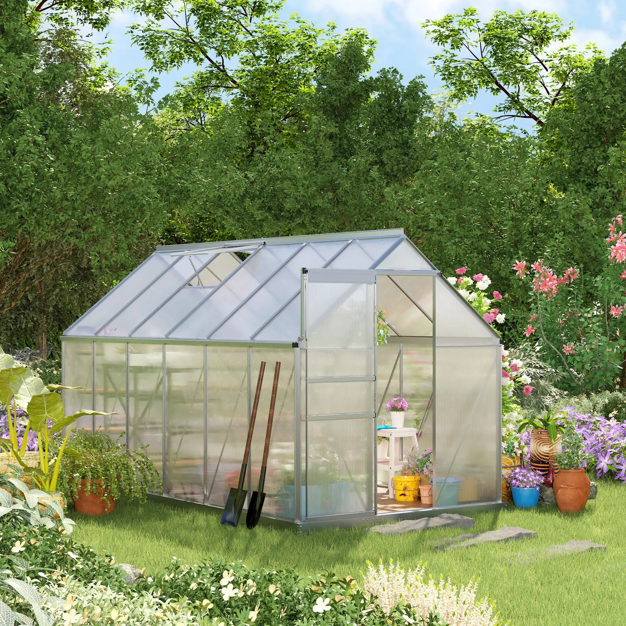 6' x 12' x 6.5' Walk-in Greenhouse, Polycarbonate, Adjustable Roof Vent, Sliding Door, Clear Walk In Greenhouses at Gallery Canada