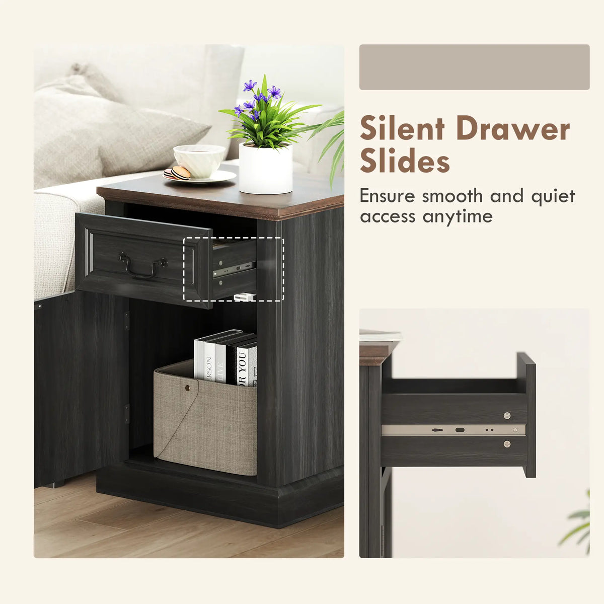 Side Table Set of 2 with Drawer and Cabinet, Black Side Tables at Gallery Canada