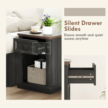 Side Table Set of 2 with Drawer and Cabinet, Black Side Tables at Gallery Canada