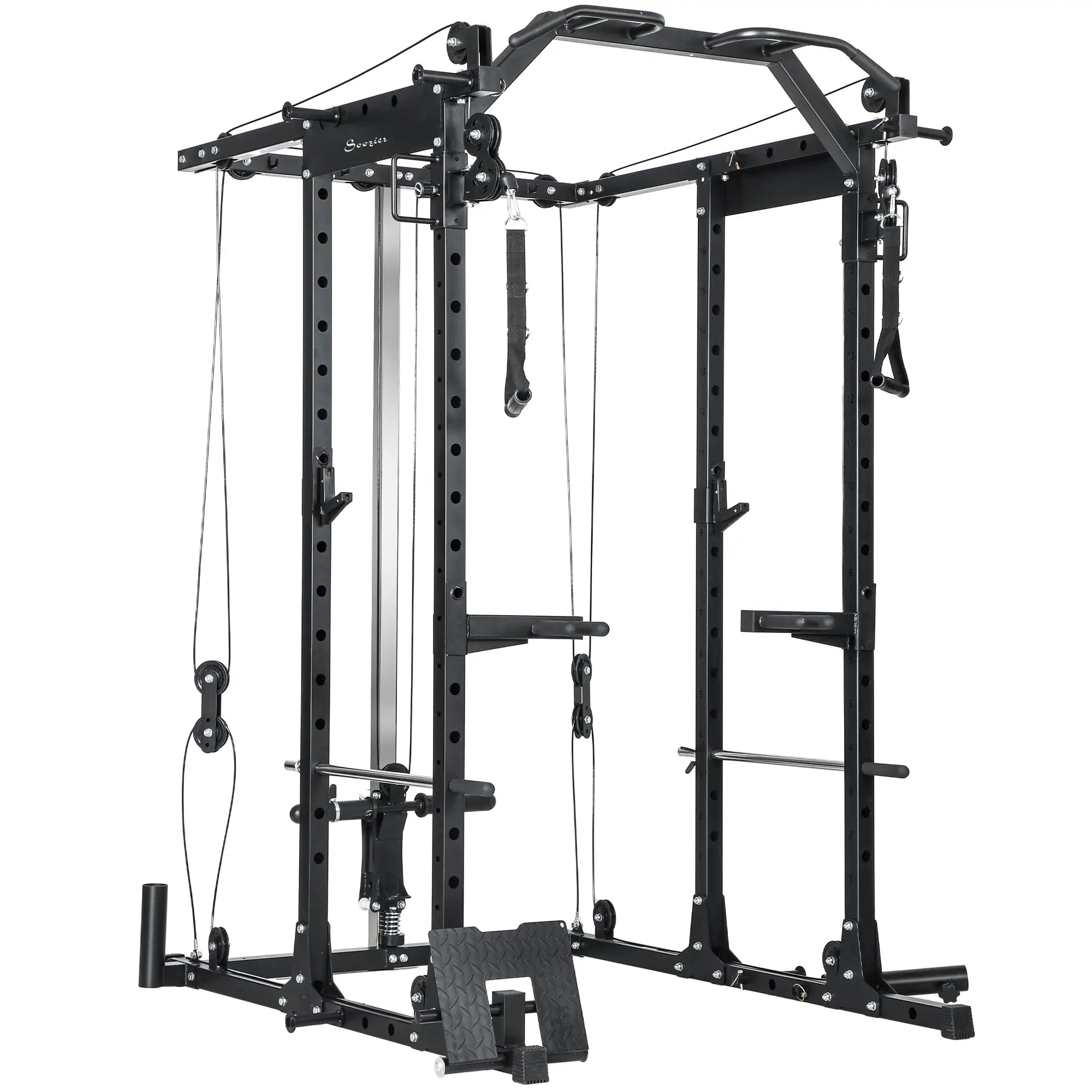 Multi-Functional Power Rack, Smith Machine Cable Crossover System Power Towers Black at Gallery Canada