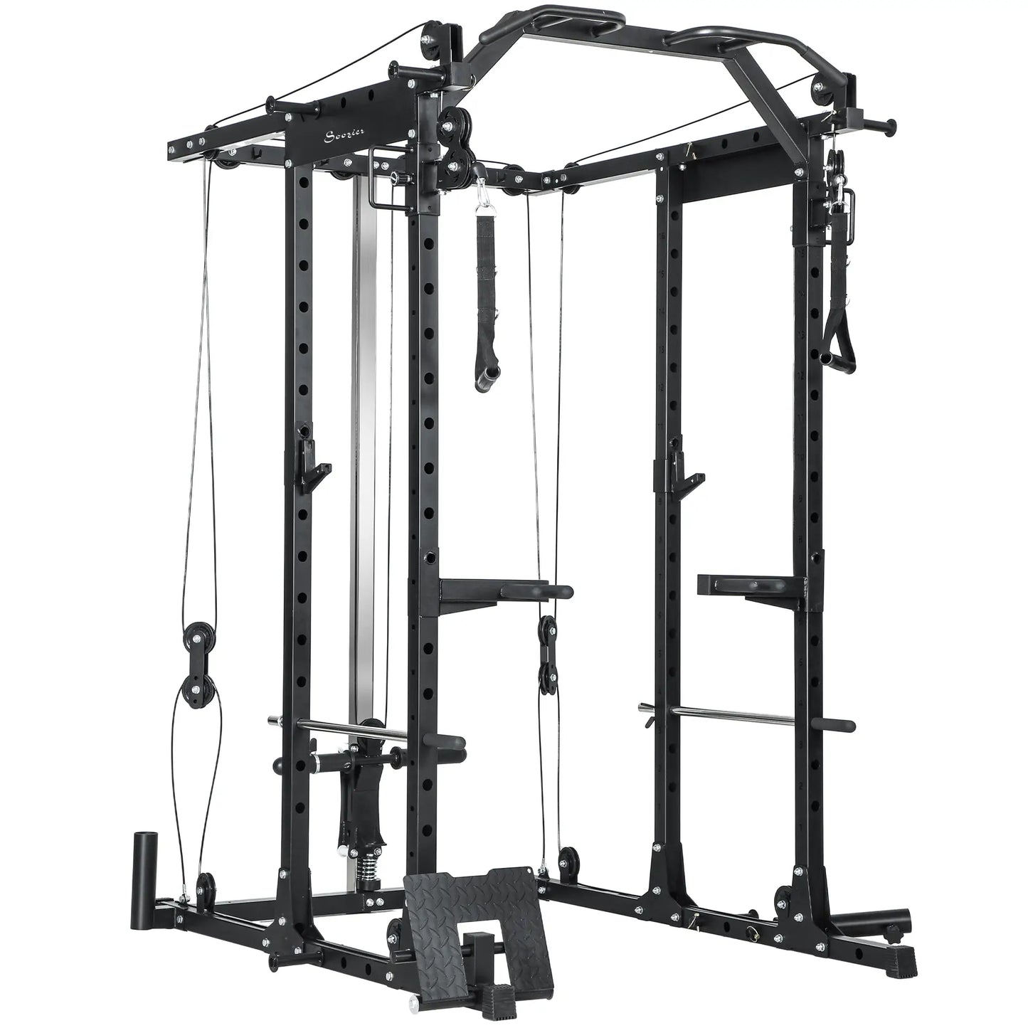 Multi-Functional Power Rack, Smith Machine Cable Crossover System Power Towers Black at Gallery Canada
