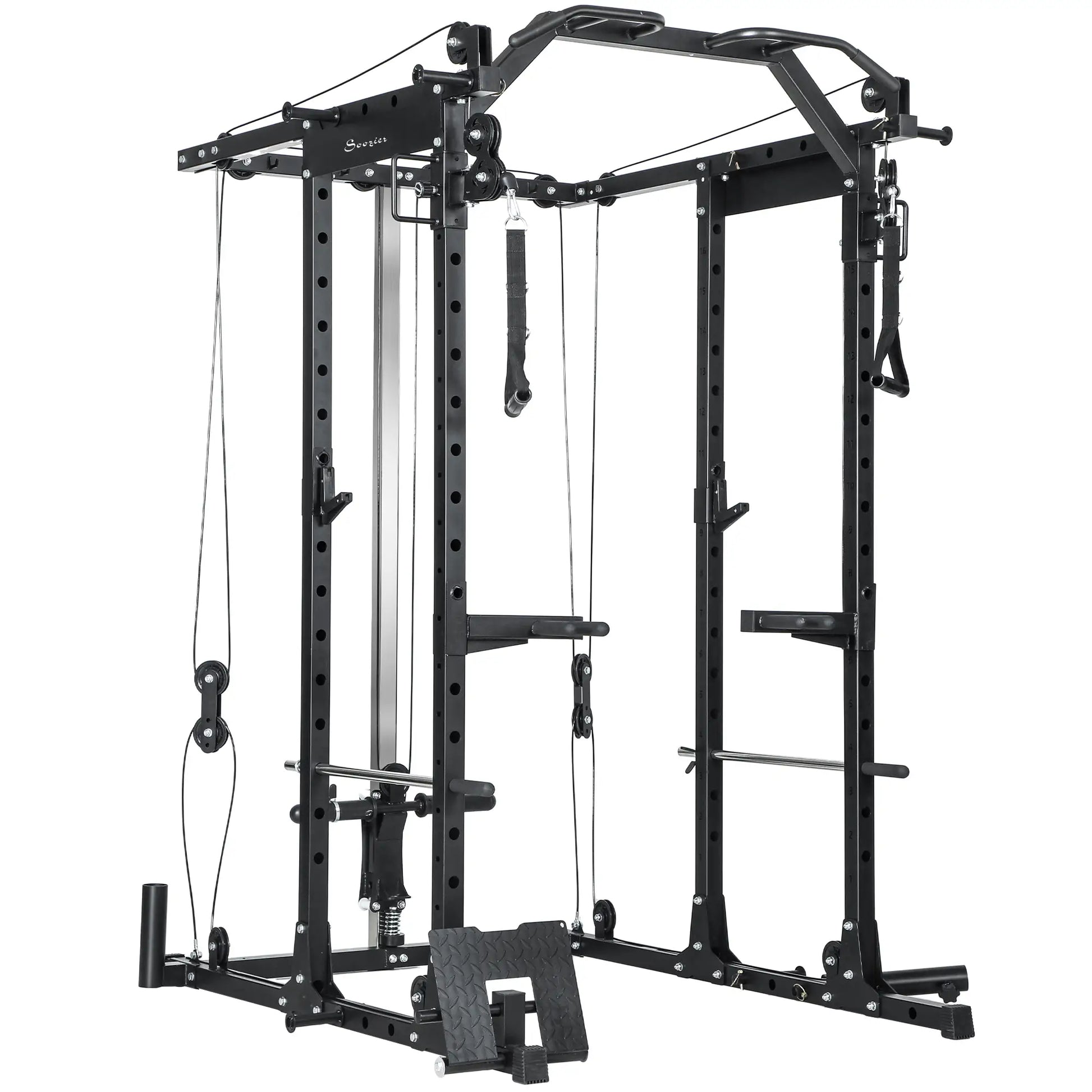 Multi-Functional Power Rack, Smith Machine Cable Crossover System Power Towers Black at Gallery Canada