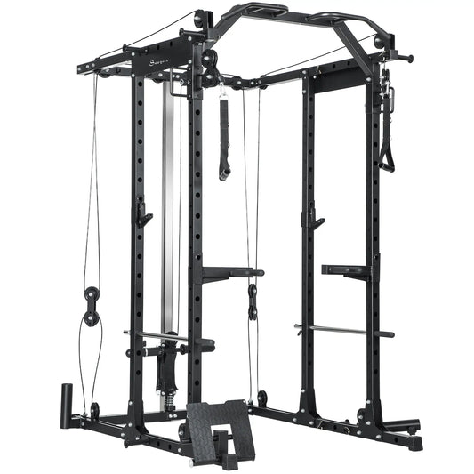 Multi-Functional Power Rack, Smith Machine Cable Crossover System Power Towers Black at Gallery Canada