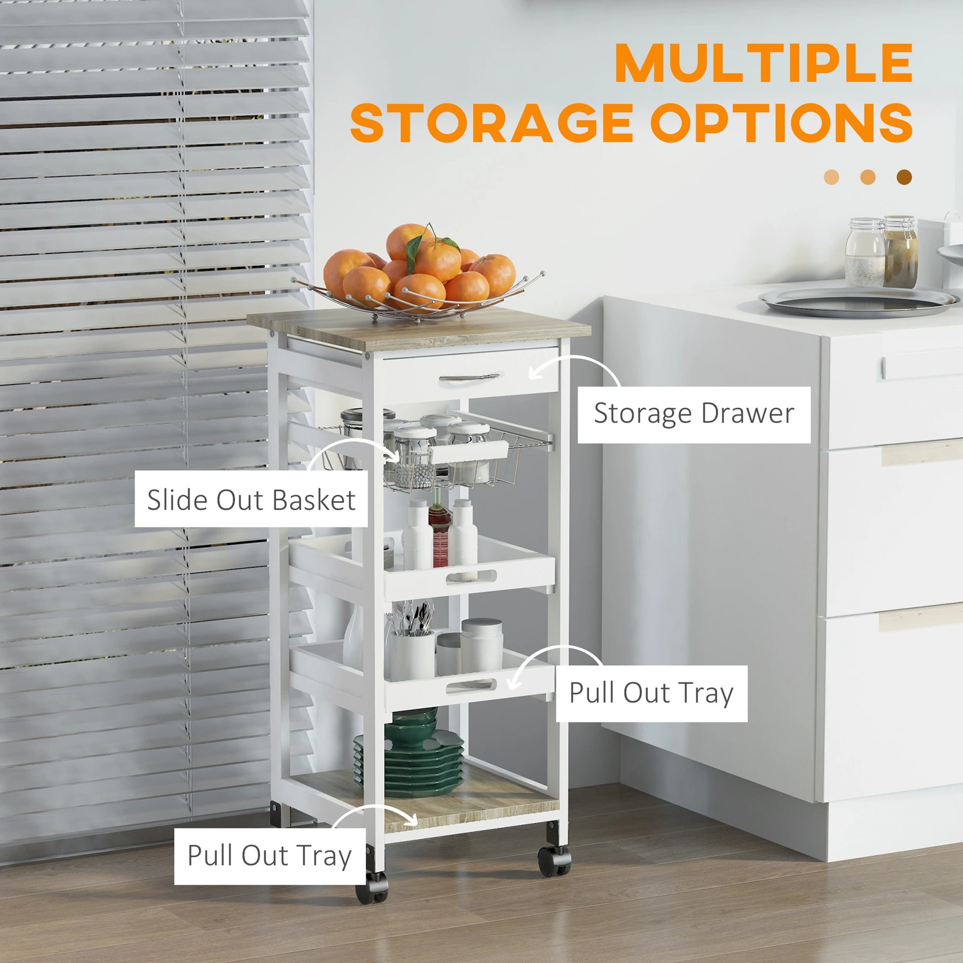 Rolling Kitchen Island Cart, Mobile Storage with Drawer, White Kitchen Islands & Kitchen Carts at Gallery Canada