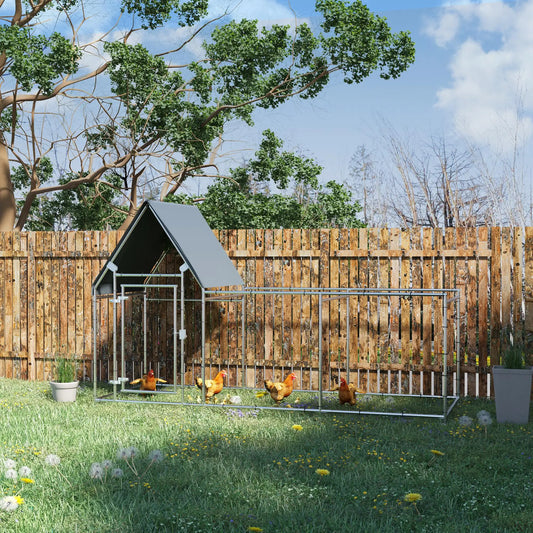 Large Galvanized Chicken Coop, Rabbit Hutch, Water-Resist Cover, 119" x 42" x 68" Chicken Coops Silver at Gallery Canada