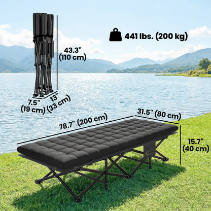 32" Extra Wide Folding Camping Cot Set, Soft Pad, Non-Slip Feet, Carry Bag, Black Camping Cots at Gallery Canada