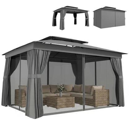 10' x 12.5' Gazebo, With Curtains, Netting, Double Roof, Dark Grey Gazebos at Gallery Canada