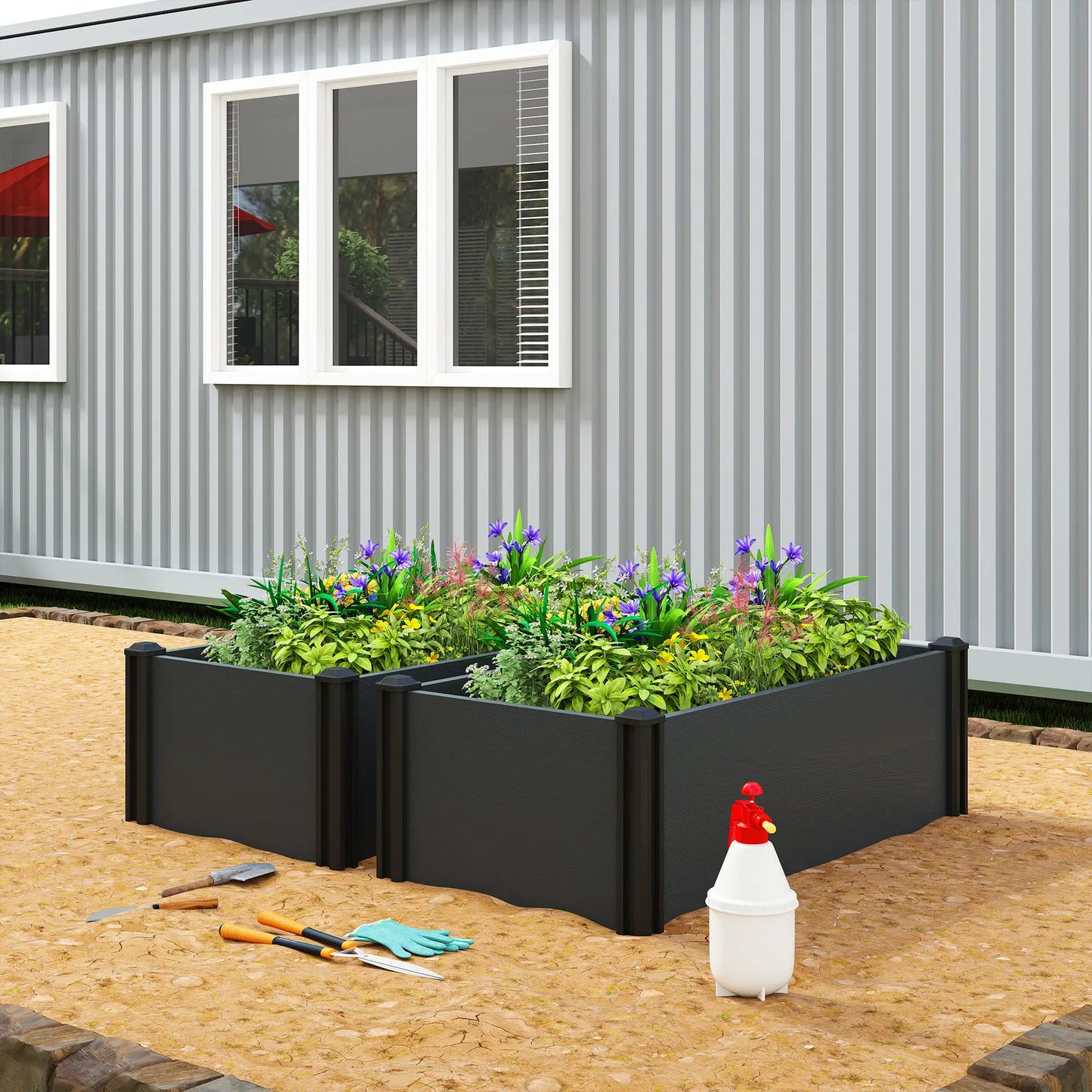 Vinyl Raised Garden Bed Kit, 2 Elevated Boxes, Open Bottom, Screwless Planter Wooden Planter Boxes at Gallery Canada
