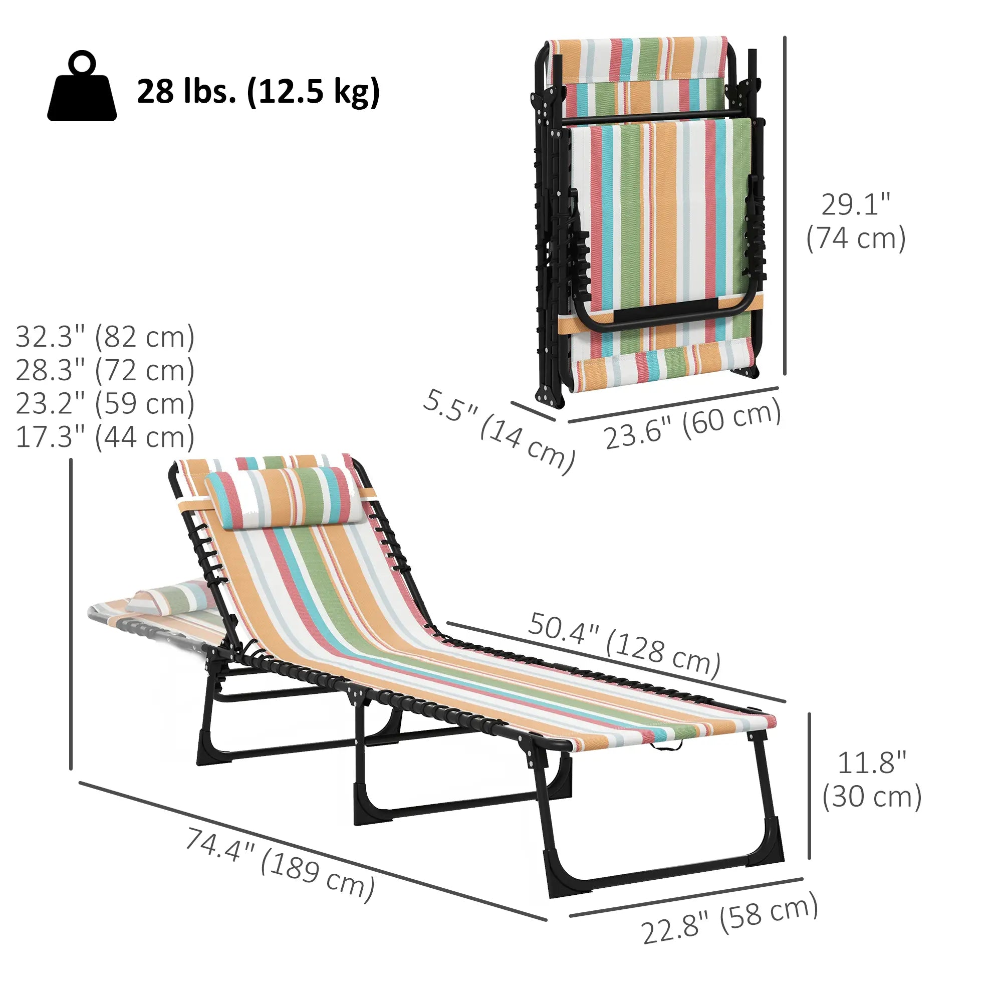 Folding Lounge Chair, Adjustable Chaise With Headrest, Multi-Colored Lounger Chairs at Gallery Canada