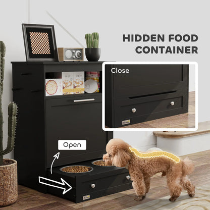 Pet Feeder Station, Dog Food Storage Cabinet with Bowls, Black Dog Bowls at Gallery Canada