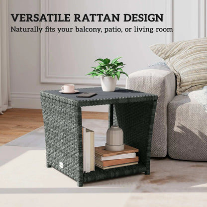 17.7" Square Wicker Side Table, Storage Shelf, Grey Patio Side Tables at Gallery Canada