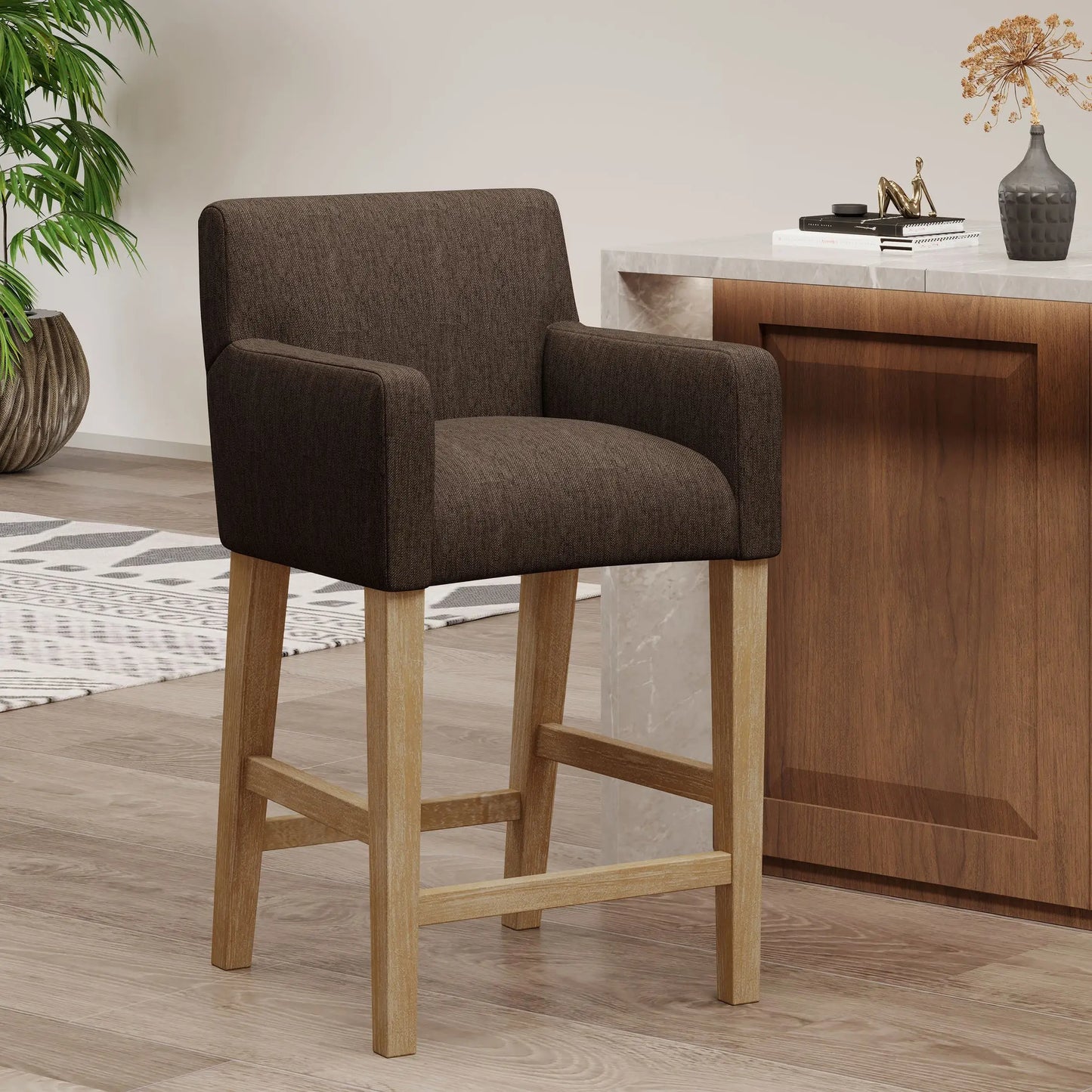 Counter Stool, Rubberwood Frame, Contemporary, 24" L x 23" W x 39.5" H, Brown Bar Stools at Gallery Canada