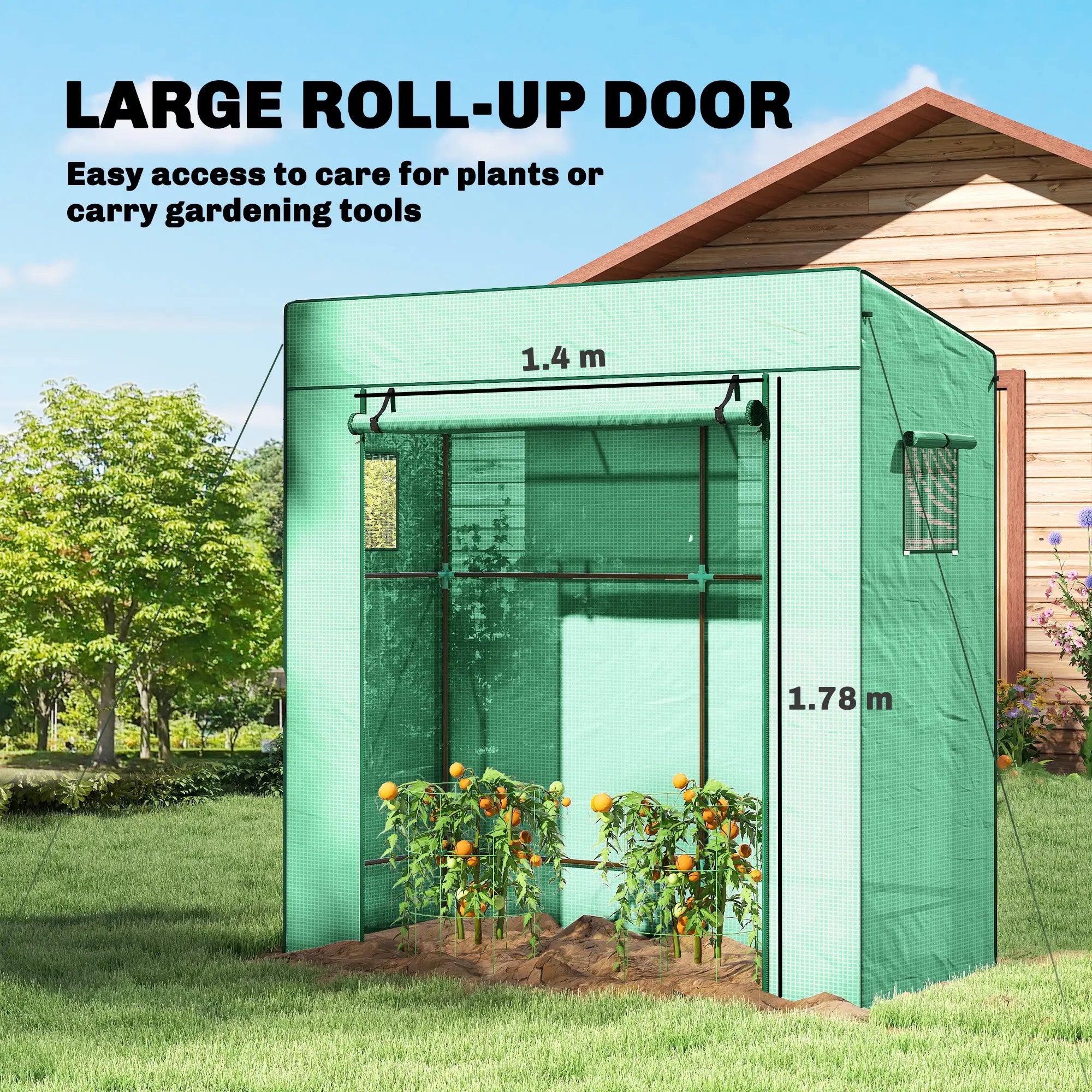 Walk-In Tomato Greenhouse, Reinforced PE Cover, Roll-Up Door, Mesh Windows, Green Greenhouses at Gallery Canada