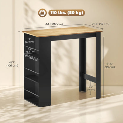 Modern Bar Table, Counter Height With 3 Storage Shelves, Walnut Bar Tables at Gallery Canada