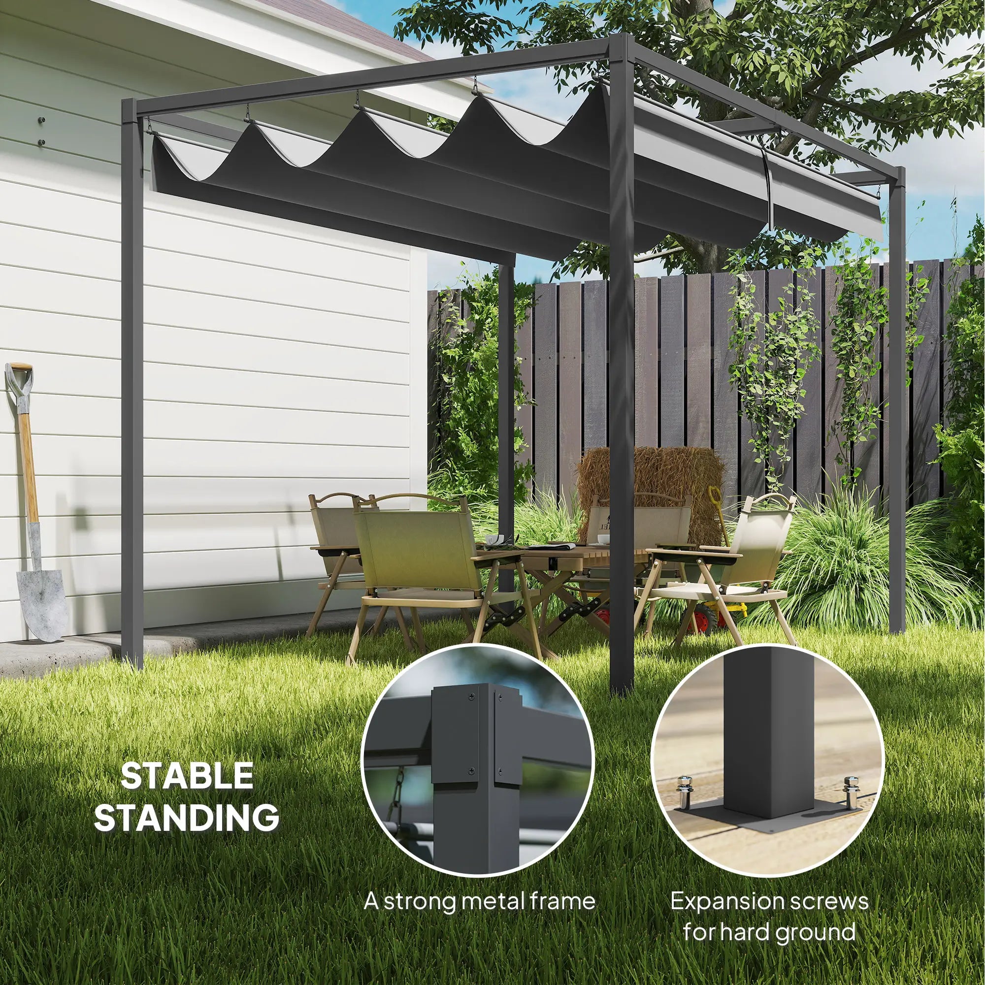 10x7ft Pergola, Retractable Roof, Outdoor Patio Sun Shelter, Grey Pergolas at Gallery Canada