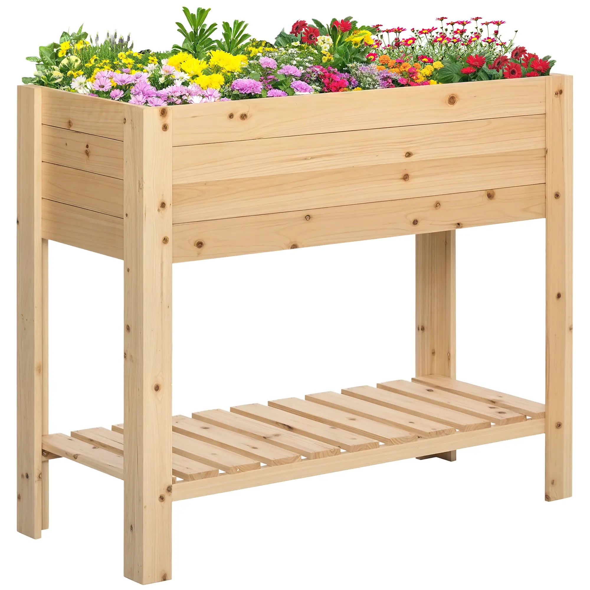 Raised Garden Bed With Legs, Elevated Planter With Shelf, Natural Wood Raised Garden Beds at Gallery Canada