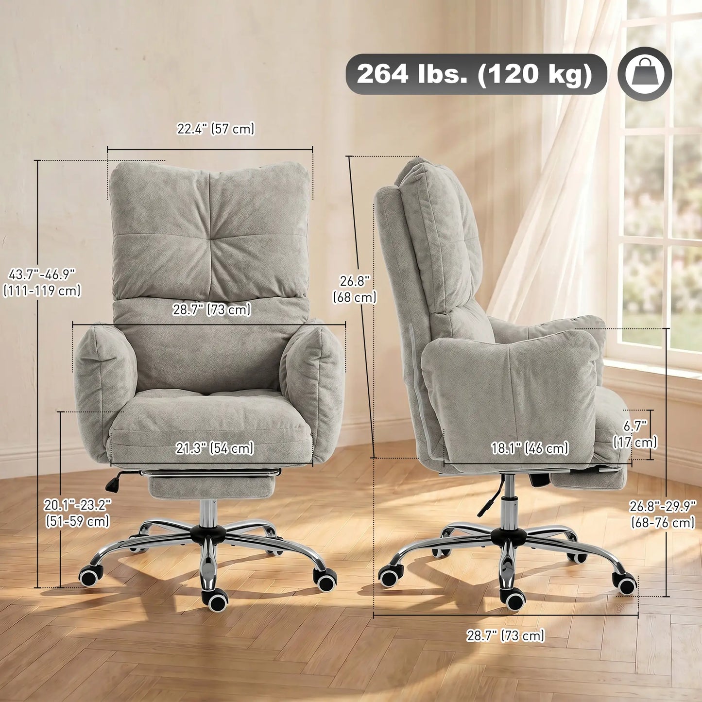 Ergonomic Reclining Gaming Chair With Foot Rest, Light Grey