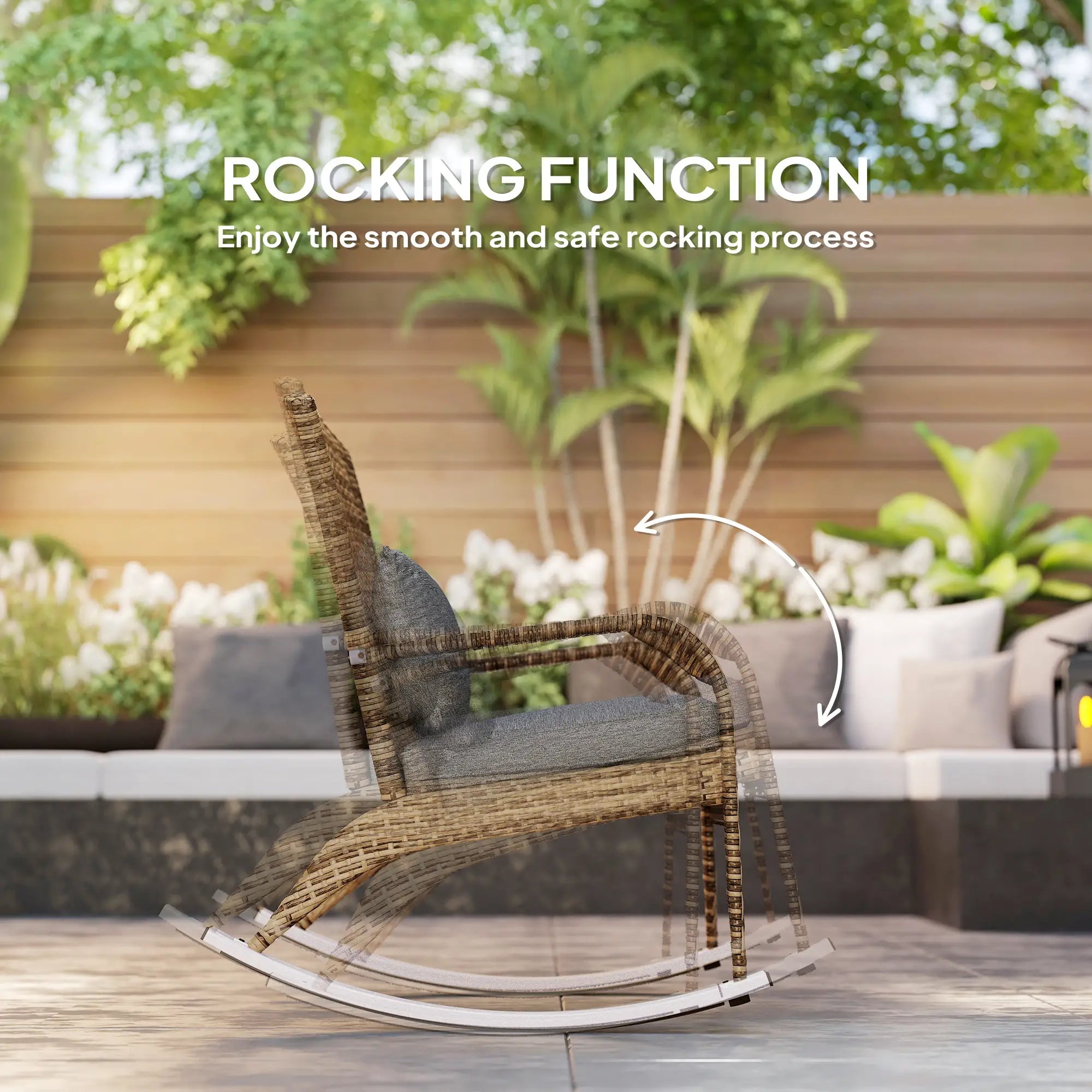 Outdoor Wicker Rocking Chair, High Back, Seat Cushion, Pillow, Grey/Yellow Outdoor Rocking Chairs at Gallery Canada