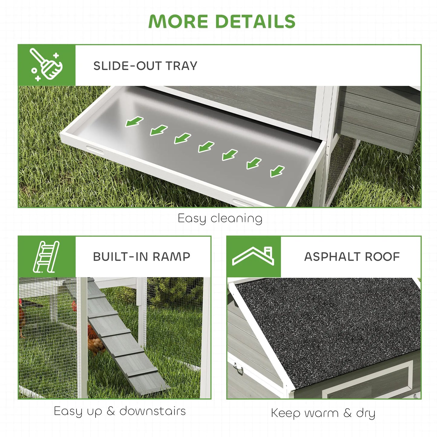 Wooden Chicken Coop With Run, Nesting Box, 137", Dark Grey Chicken Coops at Gallery Canada