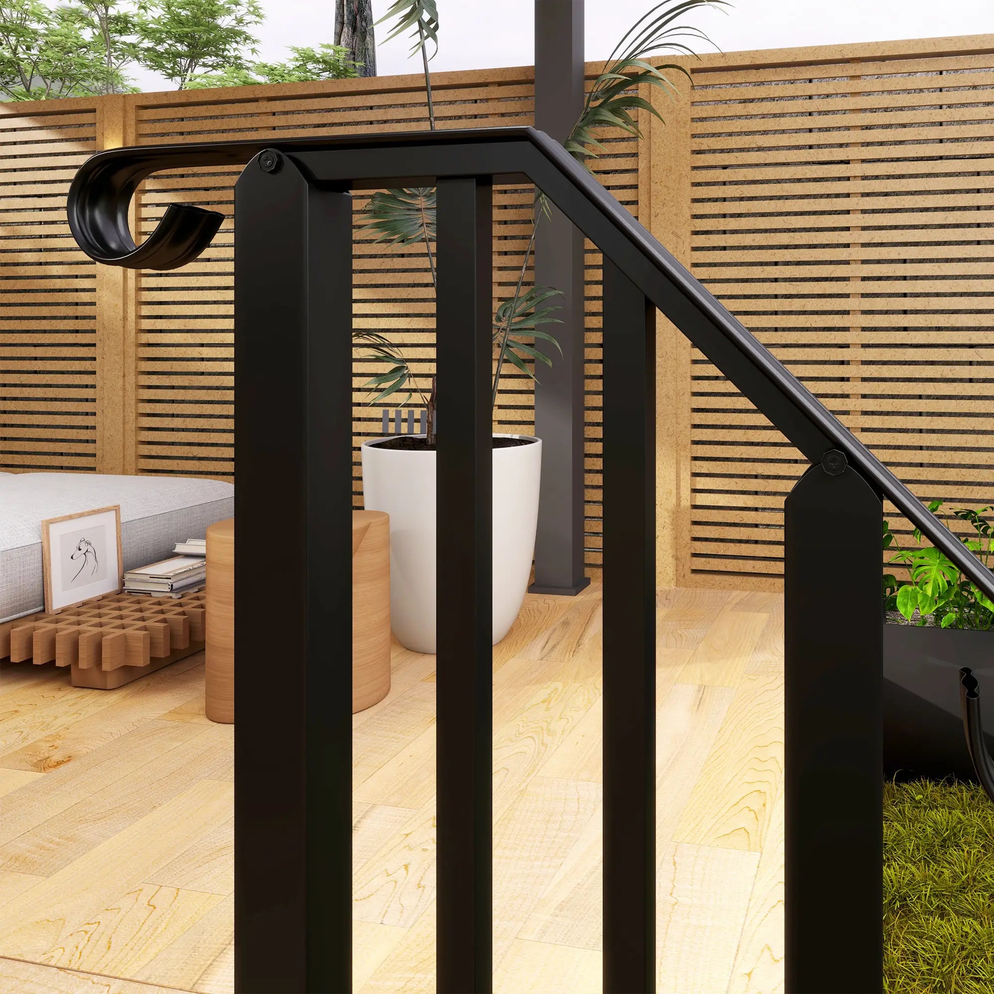Outdoor Step Handrails, Metal Stair Railing, With Installation Kit, Black Garden Decor at Gallery Canada