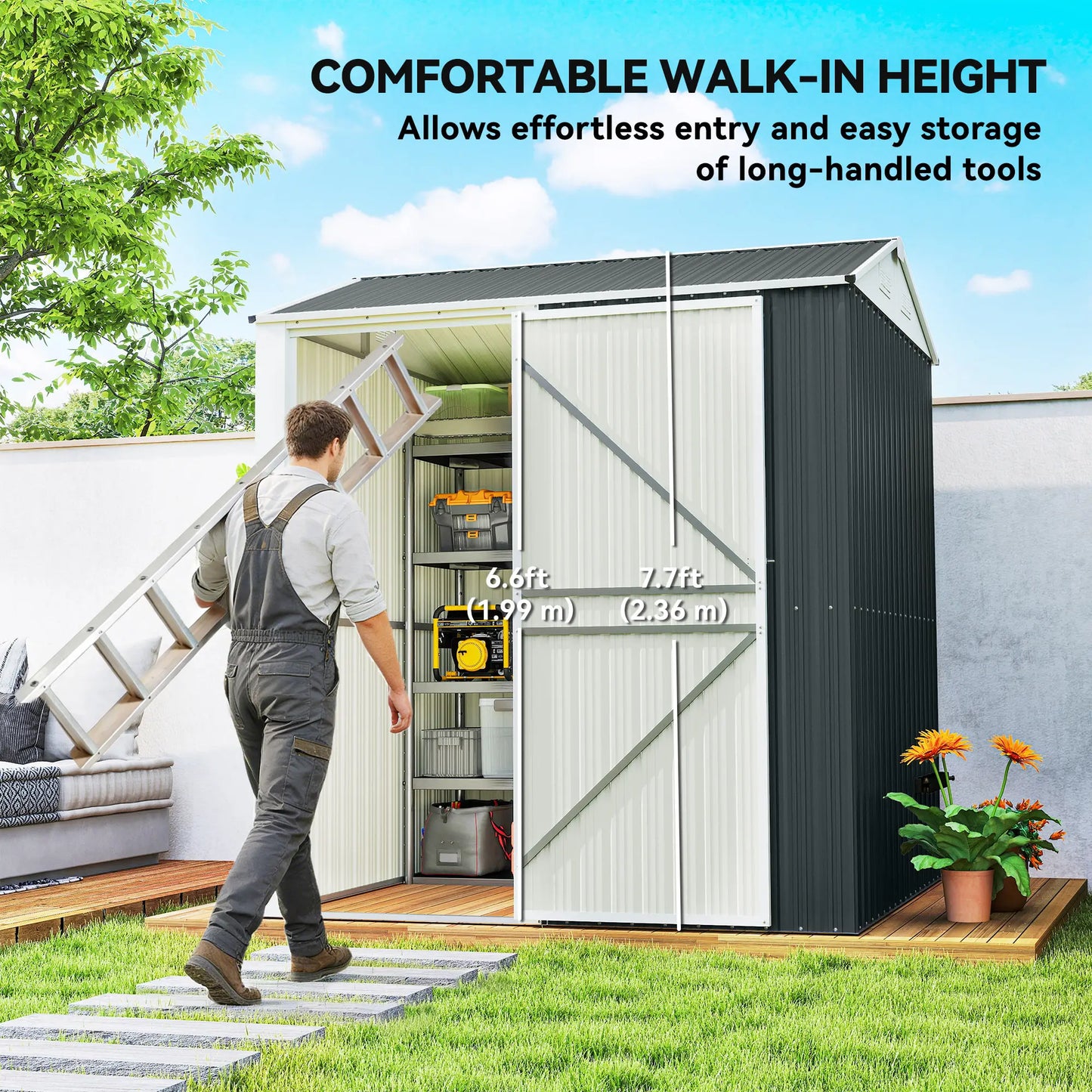 7' x 6' Tall Outdoor Storage Shed, Waterproof Metal Garden Shed, Dark Grey Sheds at Gallery Canada
