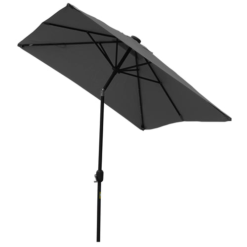 6' x 10' Rectangular Patio Umbrella, 22 LED Solar Lights, Tilt, Crank, Dark Grey