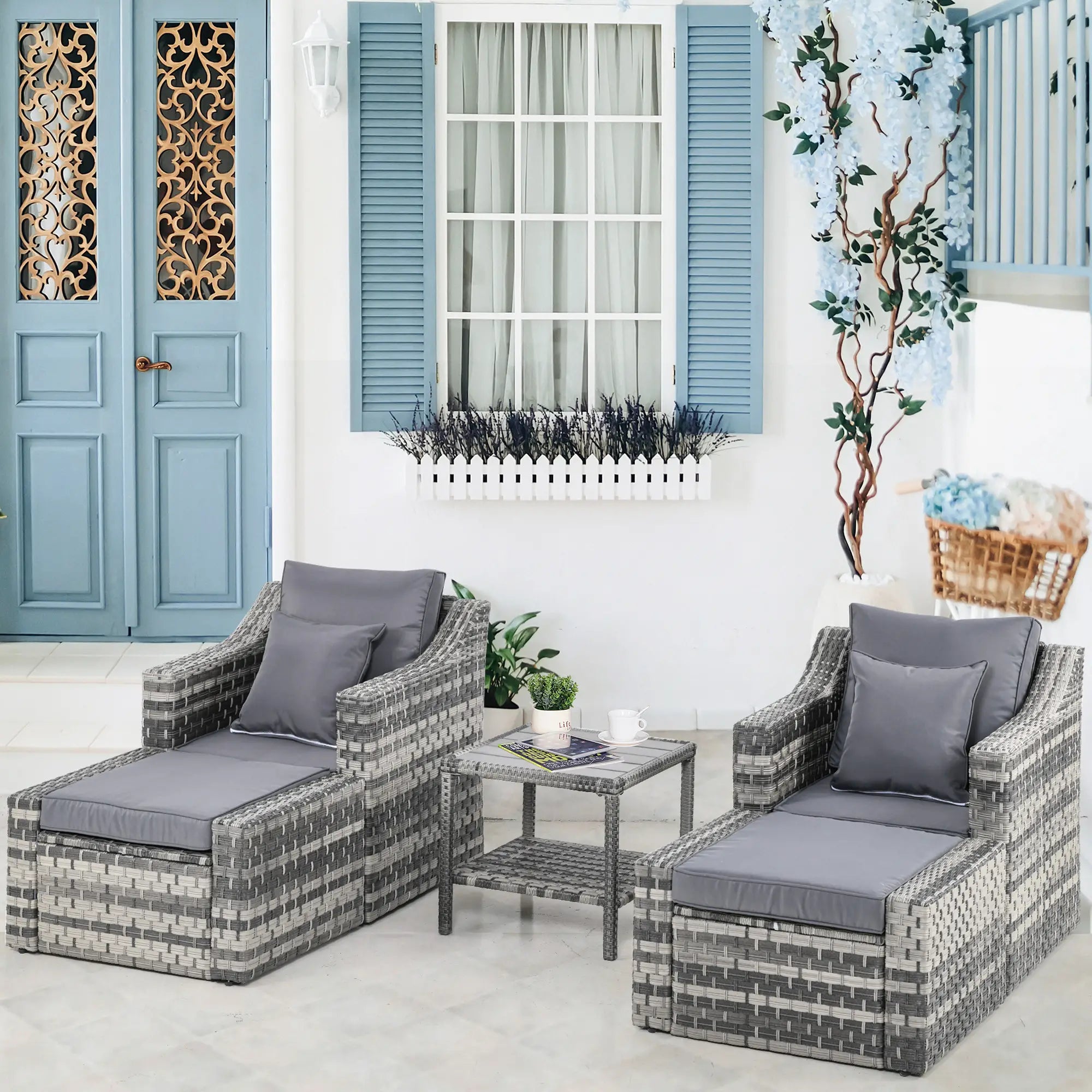 5-Piece Patio Furniture Set, Outdoor Rattan Wicker, Grey Patio Furniture Sets at Gallery Canada
