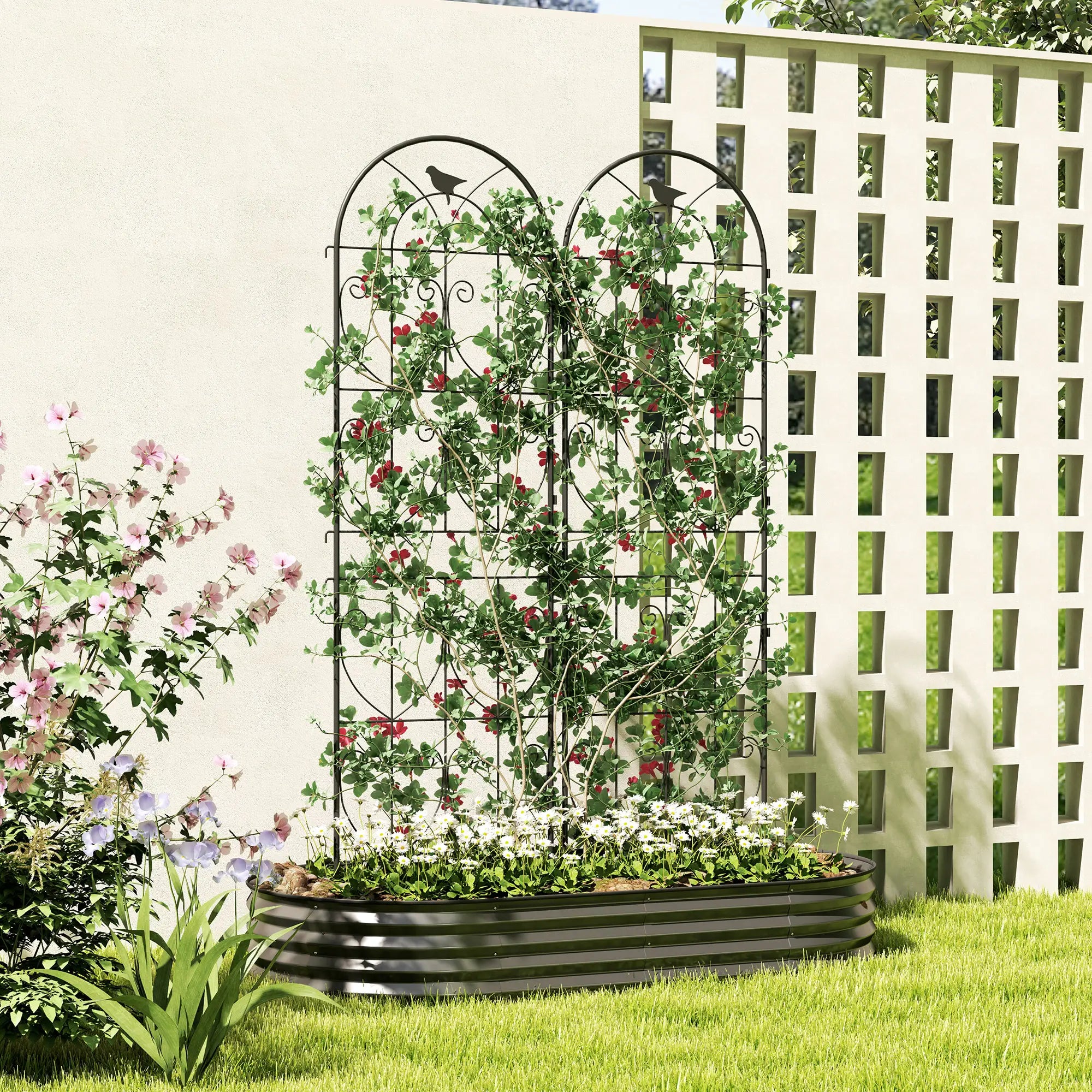 Metal Garden Trellis Set, Bird Design, 19.7
