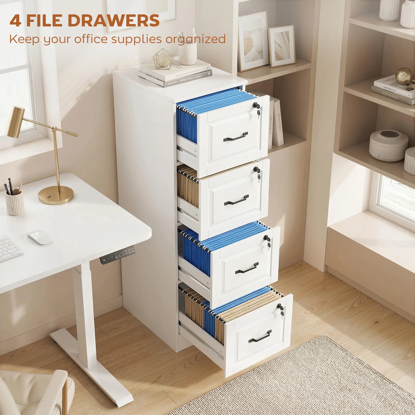4 Drawer File Cabinet With Lock, Vertical Filing Cabinet, White Office Cabinets & Cupboards at Gallery Canada