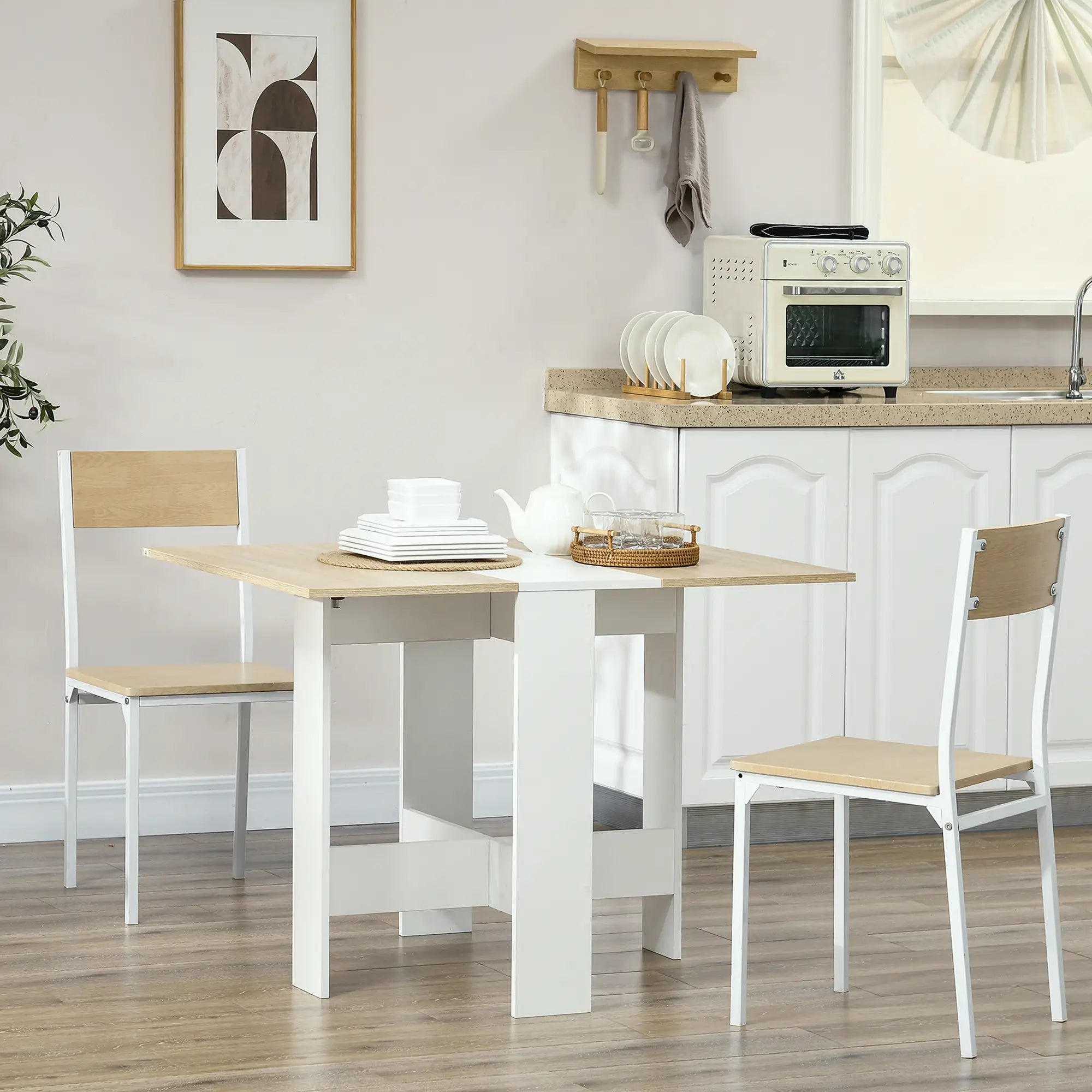 Drop Leaf Dining Table, Folding Wood Table, Multi-Use Side Table, White/Oak, White, Oak Bar Tables & Dining Tables at Gallery Canada