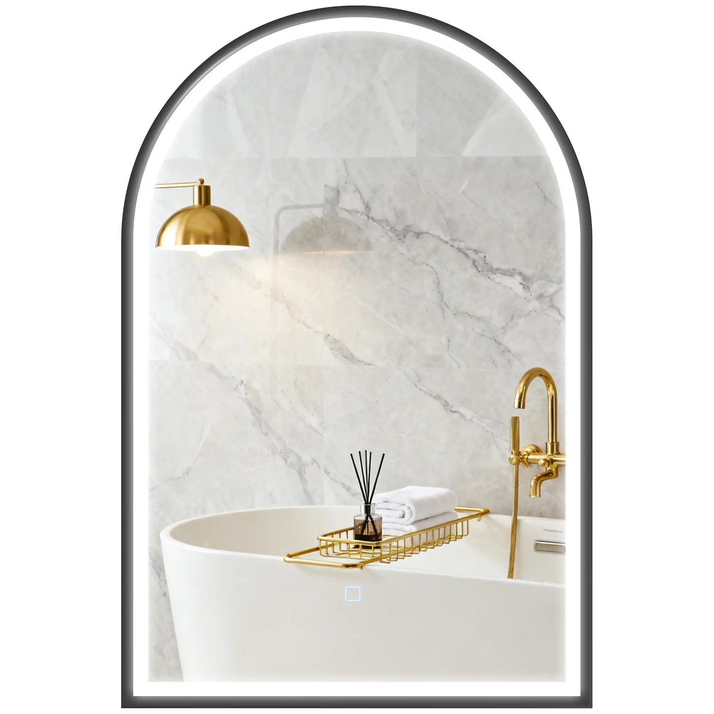 24" x 36" LED Bathroom Mirror, Arched Tempered Glass, Anti-Fog, Dimmable, Black Bath Accessories Black at Gallery Canada