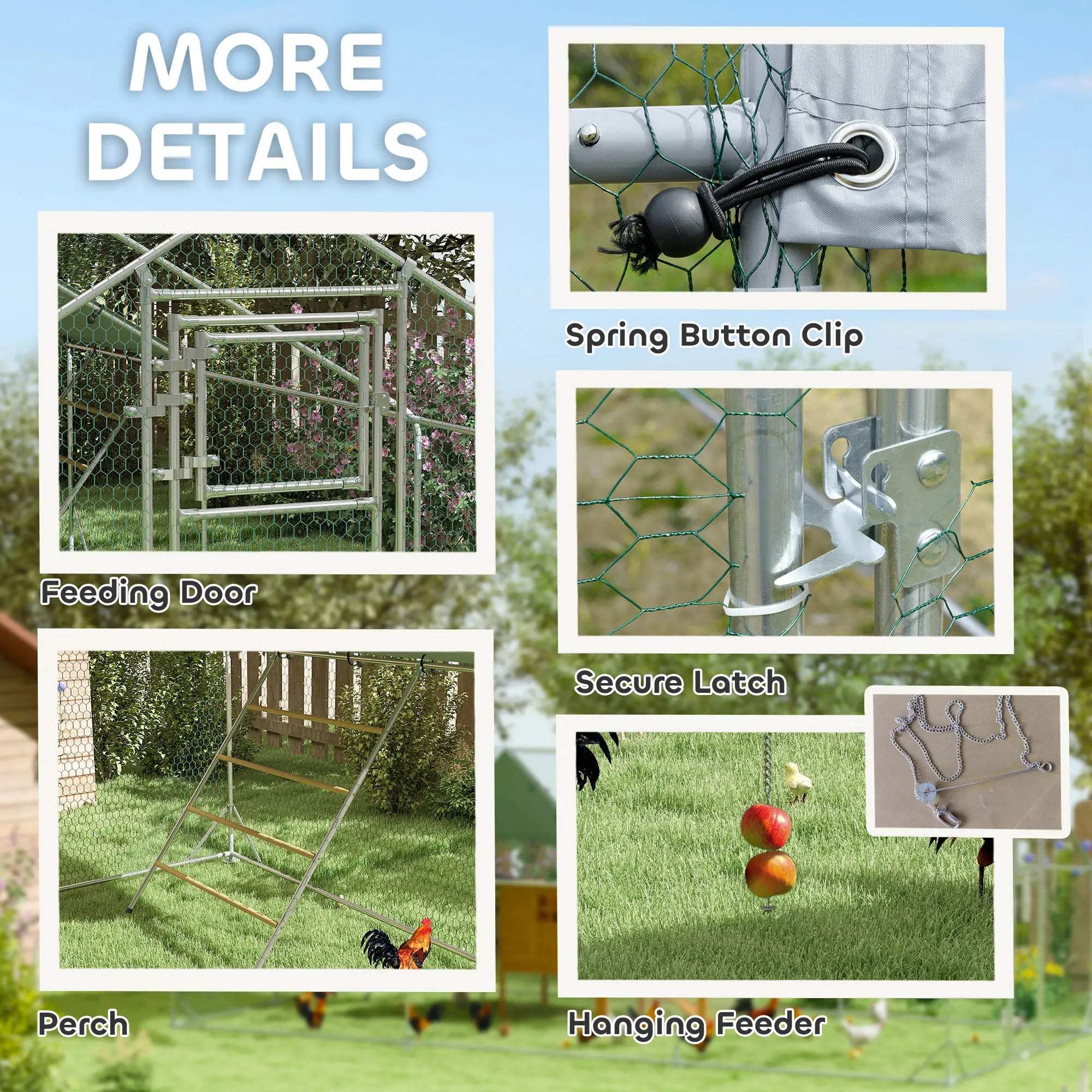 Large Metal Chicken Run, Waterproof UV-Resistant Cover, Feeding Door, Hanging Feeder, Perch, 12-18 Chickens Chicken Coops at Gallery Canada