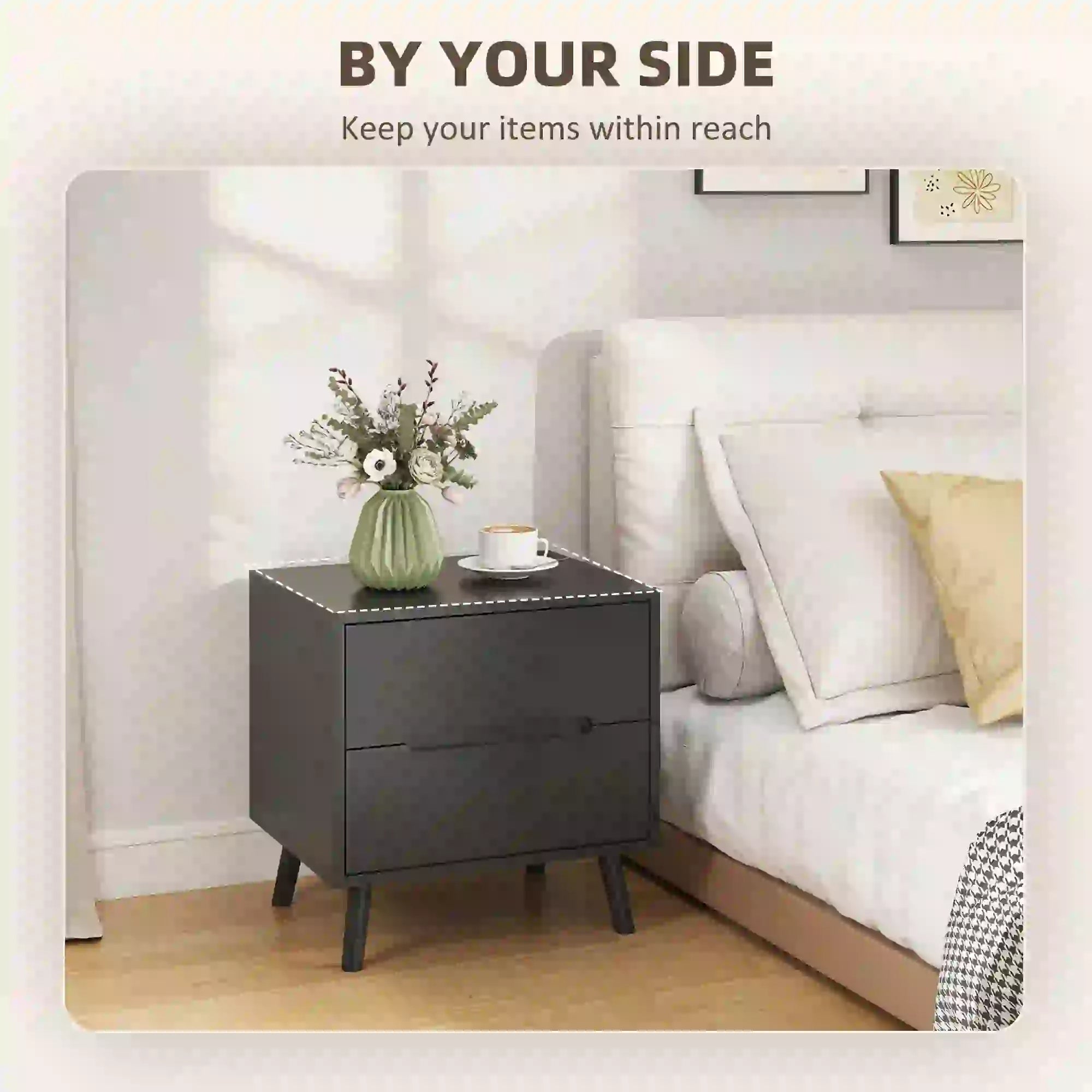 Modern Nightstands Set Of 2, 2 Drawers, Solid Wood Legs, Black Bedside Tables at Gallery Canada