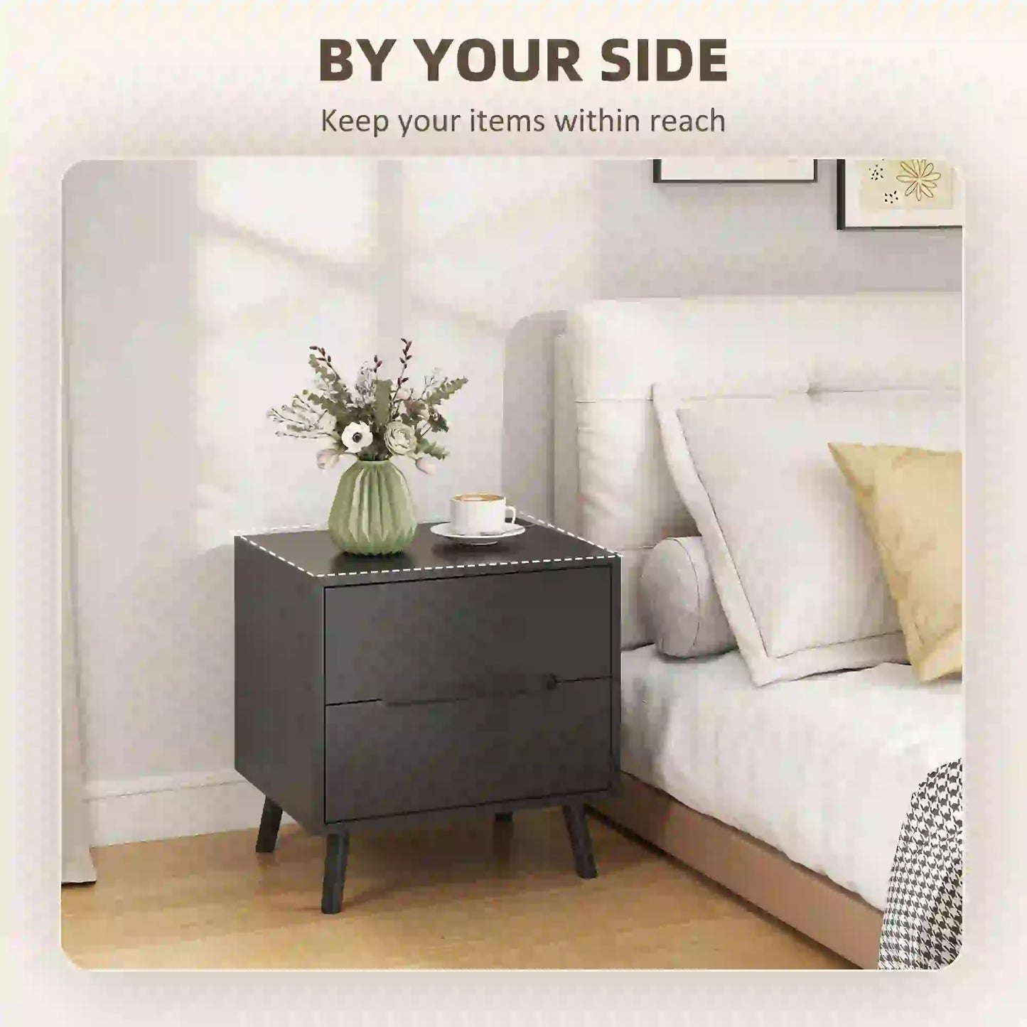 Modern Nightstands Set Of 2, 2 Drawers, Solid Wood Legs, Black Bedside Tables at Gallery Canada