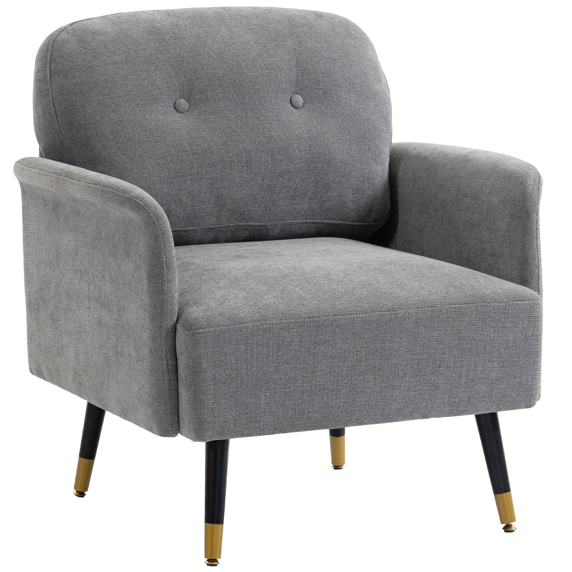 Modern Tufted Accent Chair, Metal Legs, Upholstered Reading Armchair, Grey Accent Chairs Grey, Black at Gallery Canada