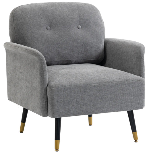 Modern Tufted Accent Chair, Metal Legs, Upholstered Reading Armchair, Grey Accent Chairs Grey, Black at Gallery Canada