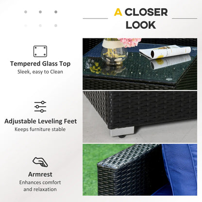 6-Piece Outdoor PE Rattan Sofa Set, Thick Cushions, Glass Top Table, Dark Blue, Black Patio Furniture Sets at Gallery Canada