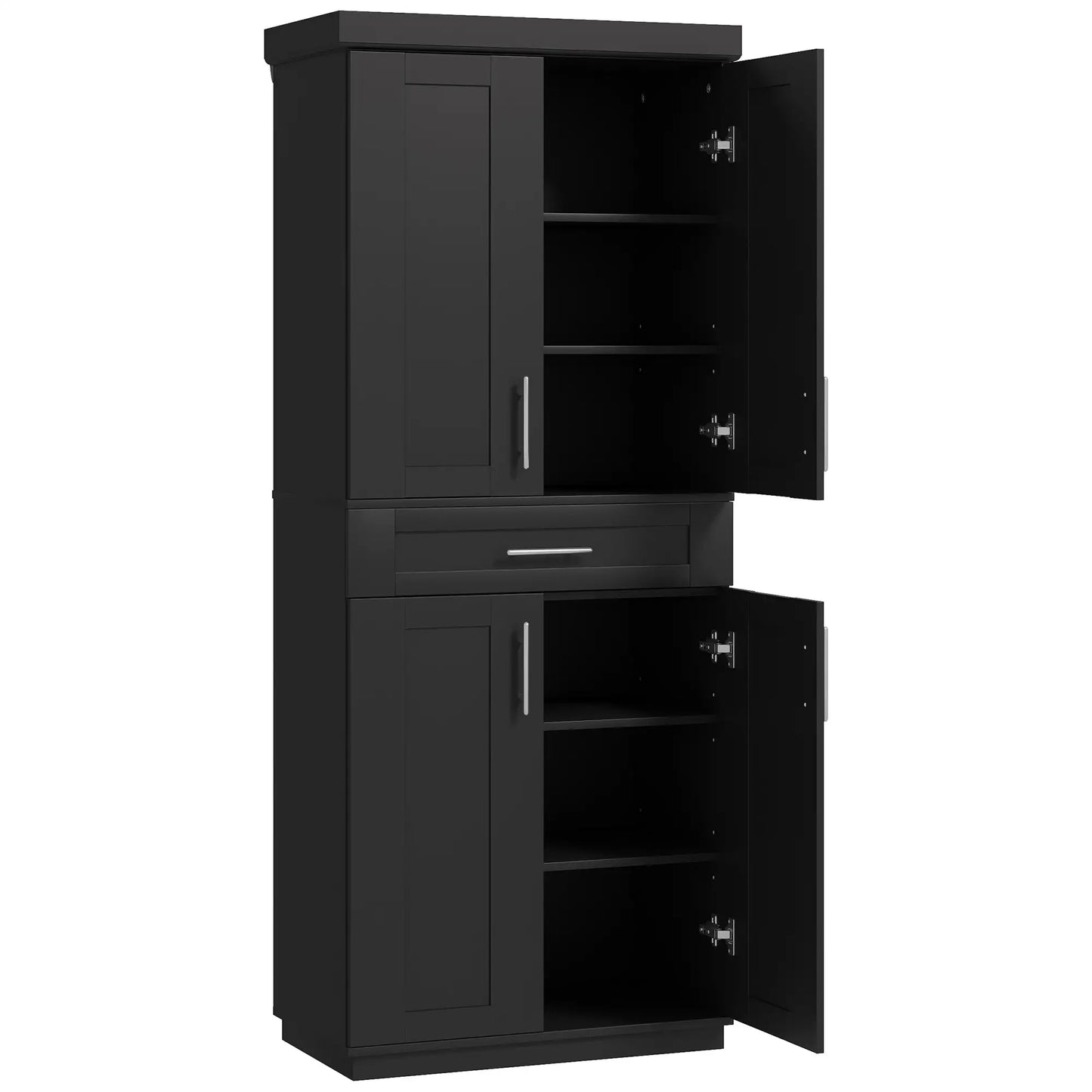 72 Storage Cabinet, 4 Doors, Drawer, 3 Adjustable Shelves, Black Kitchen Pantry Cabinets Black at Gallery Canada