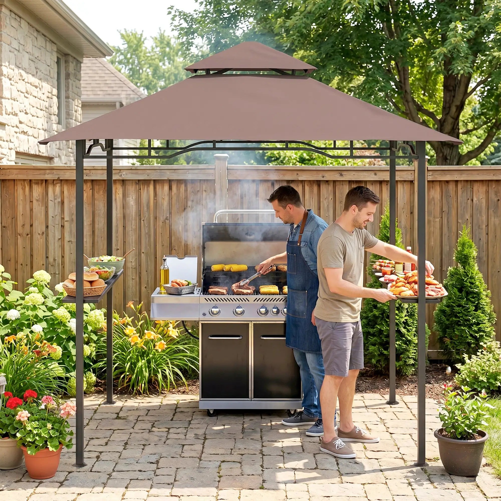8' x 5' BBQ Grill Gazebo Tent, Double Tiered Canopy, Outdoor Sun Shade BBQ Grill Gazebos at Gallery Canada