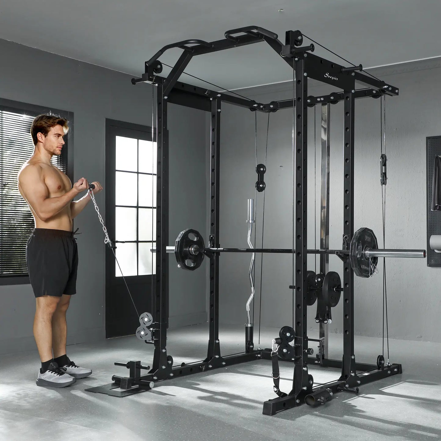 Multi-Functional Power Rack, Smith Machine Cable Crossover System Power Towers at Gallery Canada