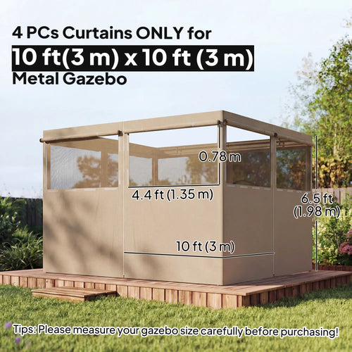 10' x 10' Gazebo Sidewall Set, 4 Panels, Windows, Doors, Khaki
