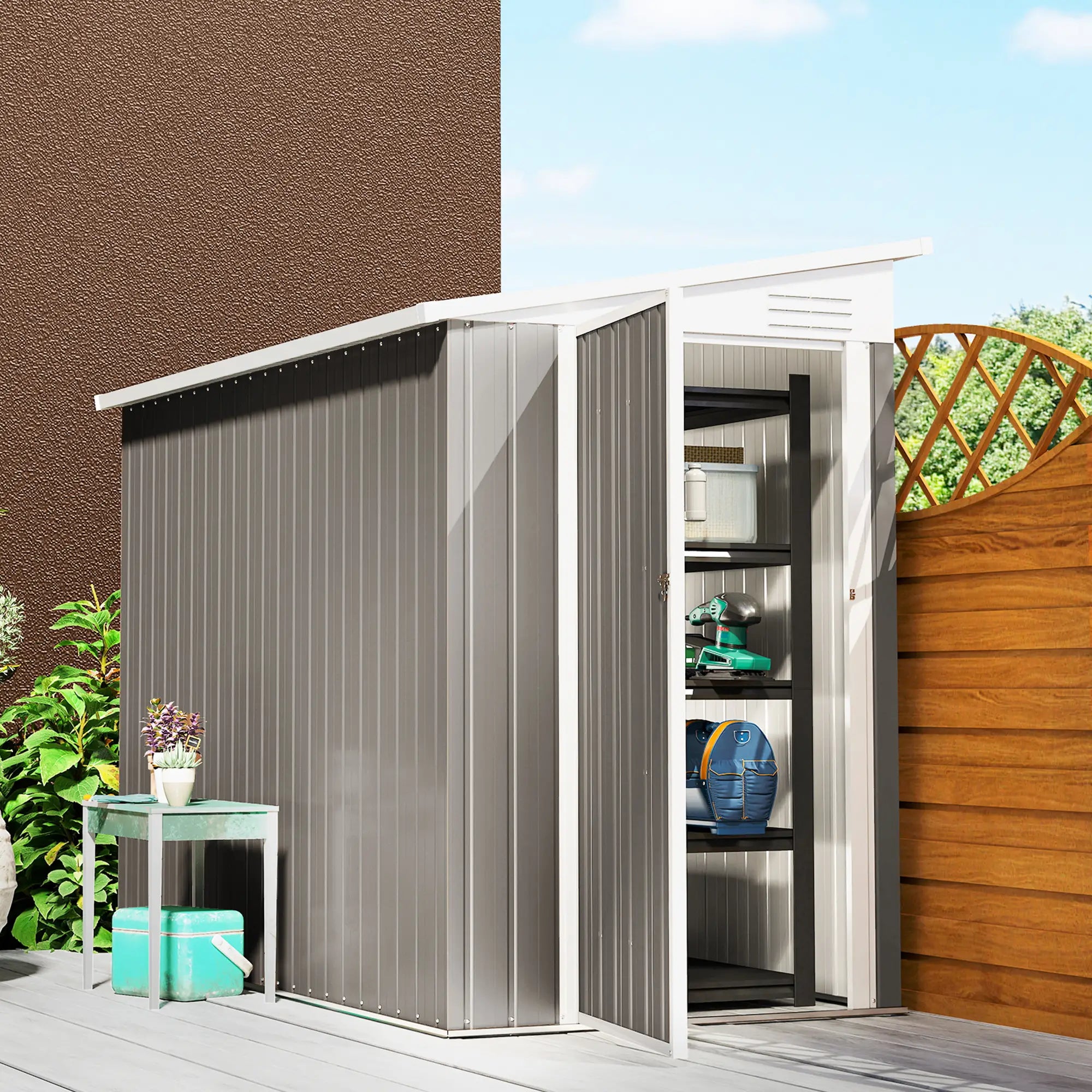 4' x 8' Outdoor Storage Shed, Metal Tool Shed, Lockable Door, Light Grey Sheds at Gallery Canada