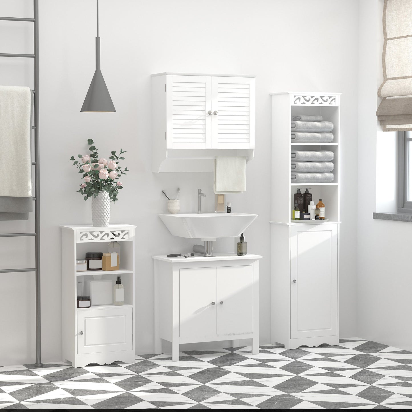 Medicine Cabinet, Concise Bathroom Wall Cabinet with 2 Shutter Doors, Shelf and Towel Rod, White at Gallery Canada