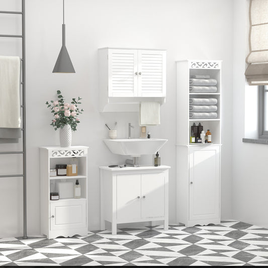 Medicine Cabinet, Concise Bathroom Wall Cabinet with 2 Shutter Doors, Shelf and Towel Rod, White - Gallery Canada