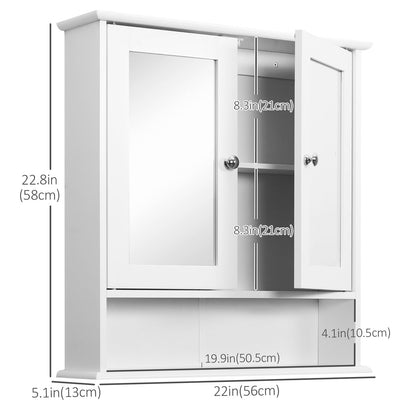 Medicine Cabinet, Wall-Mounted Bathroom Mirror Cabinet with Double Doors, Open Shelf, and Adjustable Shelf - Modern Bathroom Wall Cabinet, White at Gallery Canada