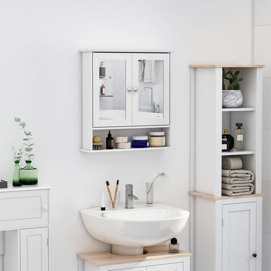 Medicine Cabinet, Wall-Mounted Bathroom Mirror Cabinet with Double Doors, Open Shelf, and Adjustable Shelf - Modern Bathroom Wall Cabinet, White - Gallery Canada