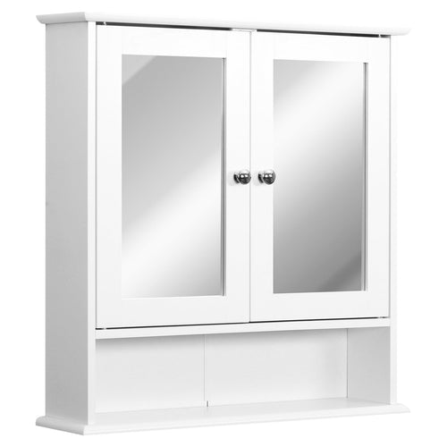 Medicine Cabinet, Wall-Mounted Bathroom Mirror Cabinet with Double Doors, Open Shelf, and Adjustable Shelf - Modern Bathroom Wall Cabinet, White