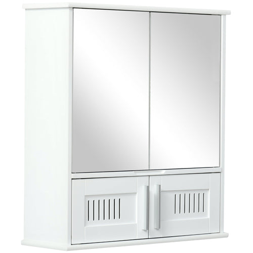 Medicine Cabinet with Mirror, Bathroom Wall Cabinet with 2 Mirrored Doors, 2 Slat Doors and Adjustable Shelf, White