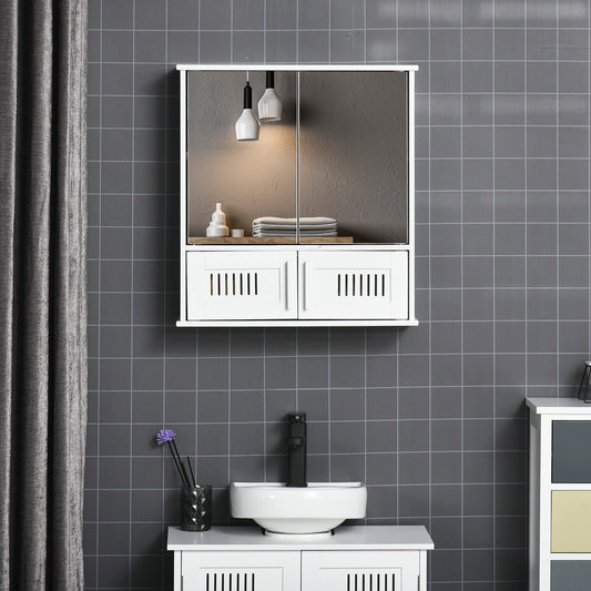 Medicine Cabinet with Mirror, Bathroom Wall Cabinet with 2 Mirrored Doors, 2 Slat Doors and Adjustable Shelf, White - Gallery Canada