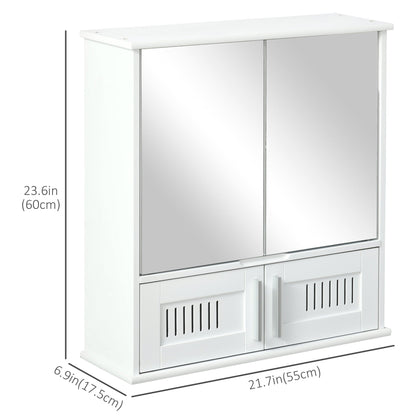 Medicine Cabinet with Mirror, Bathroom Wall Cabinet with 2 Mirrored Doors, 2 Slat Doors and Adjustable Shelf, White at Gallery Canada